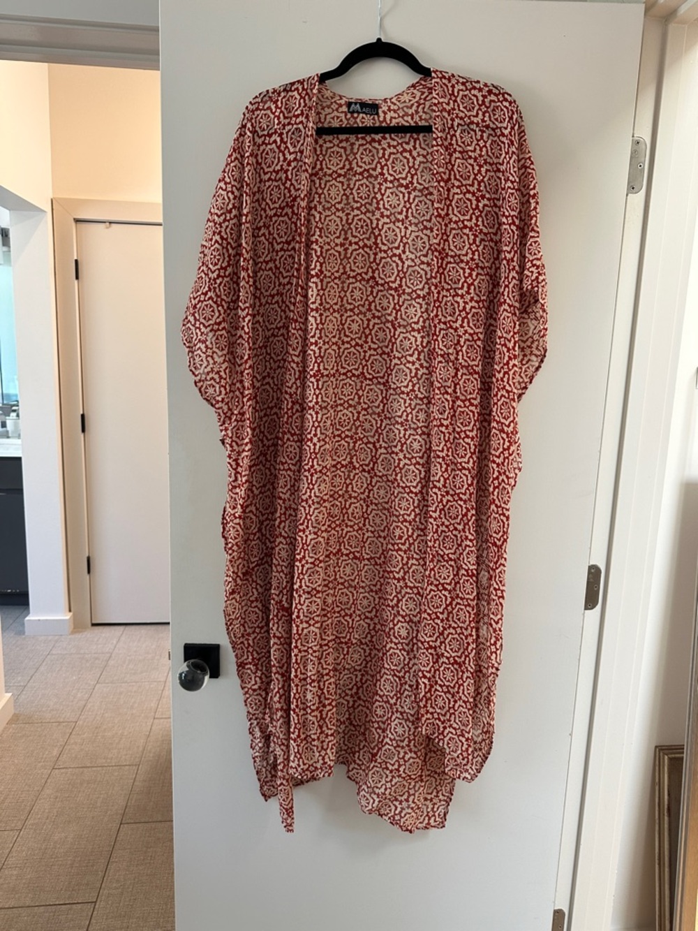 Red Printed Open-Front Kimono